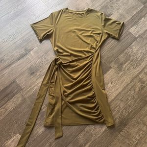 Olive Green Faux Wrap Midi Dress Size Large